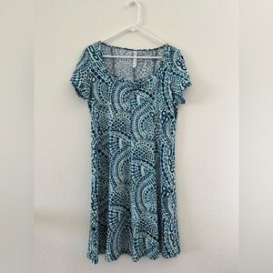 Blue Patterned Short Sleeve Dress
